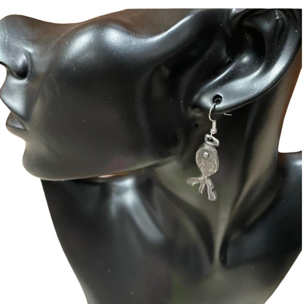 Silver Fish Earrings Vintage Dangle Jewelry